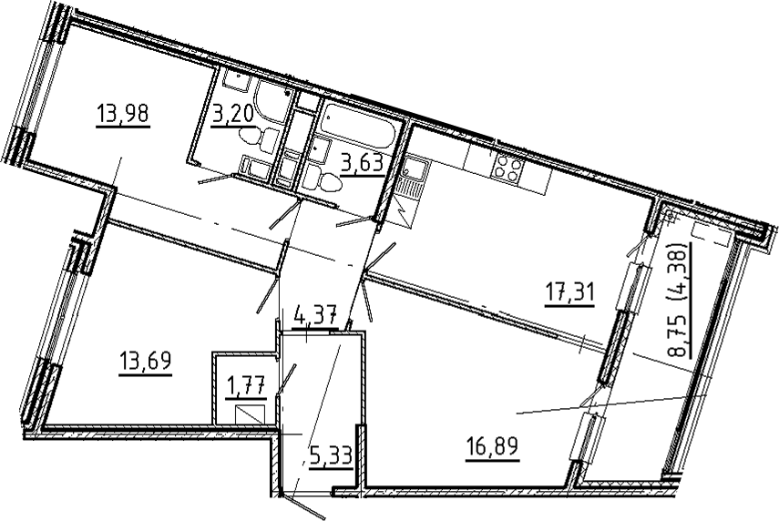 3-комнатная квартира