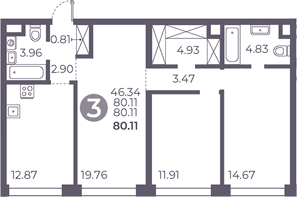 3-комнатная квартира