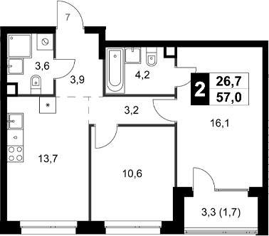 2-комнатная квартира