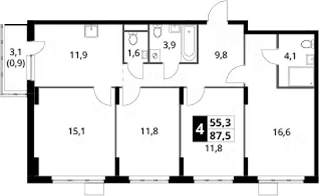 4-комнатная квартира