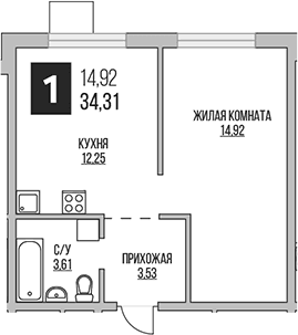 1-комнатная квартира