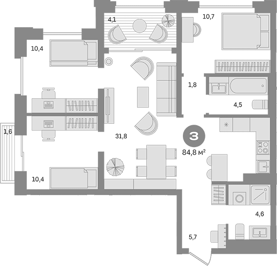 3-комнатная квартира