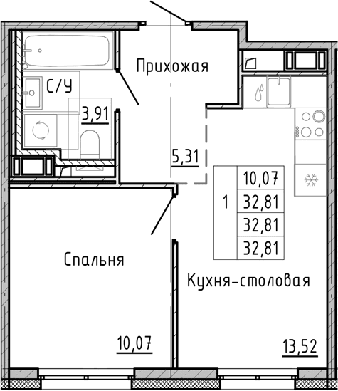 1-комнатная квартира