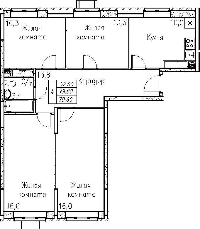 4-комнатная квартира