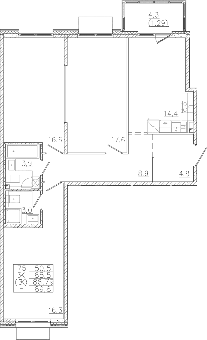 3-комнатная квартира