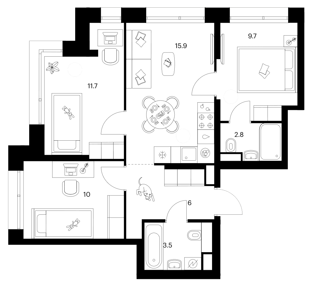 3-комнатная квартира