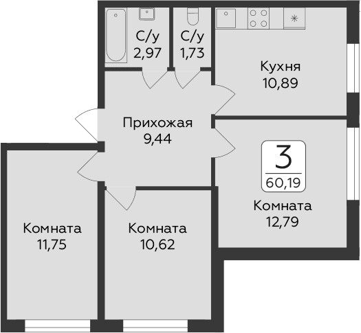 3-комнатная квартира