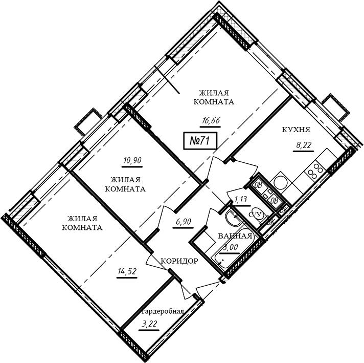 3-комнатная квартира