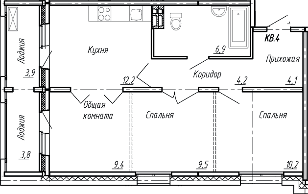 3-комнатная квартира
