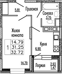1-комнатная квартира