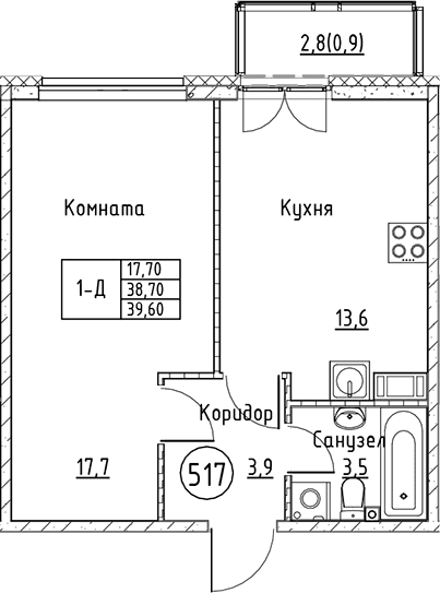 1-комнатная квартира