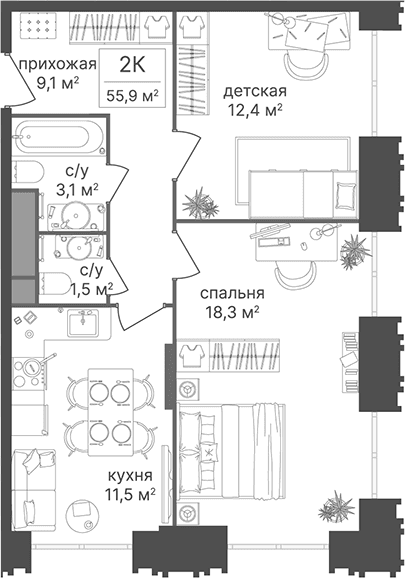2-комнатная квартира