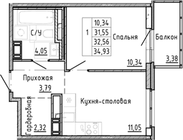 1-комнатная квартира