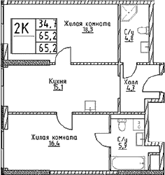2-комнатная квартира
