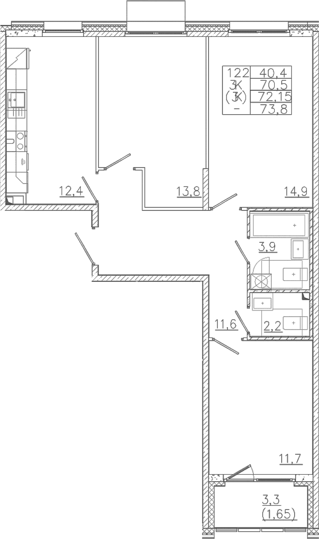 3-комнатная квартира
