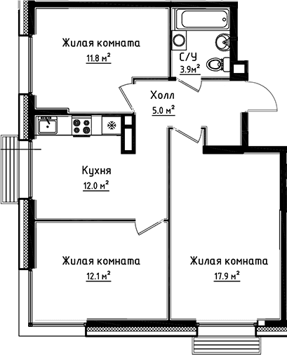 3-комнатная квартира