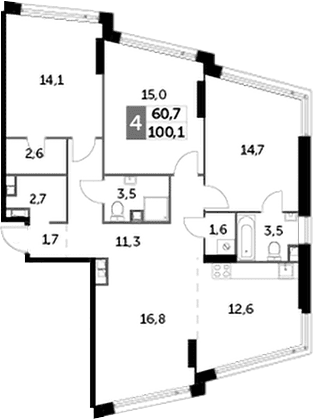 4-комнатная квартира